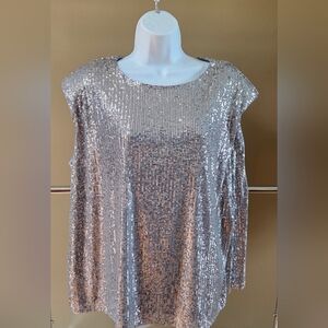 Eloquii Elements Silver Sequin Top Size 18/20 2x Plus Size Shoulder Pads